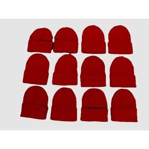 Lot of 12 winter cap hat beanie knit ski hat red Unisex One size Fits All NWOT